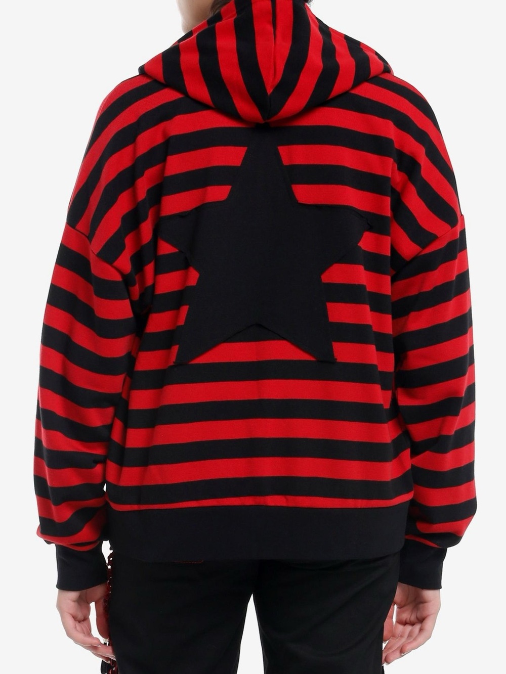 Social Collision Hot topic red & black stripe star patch zip up hoodie